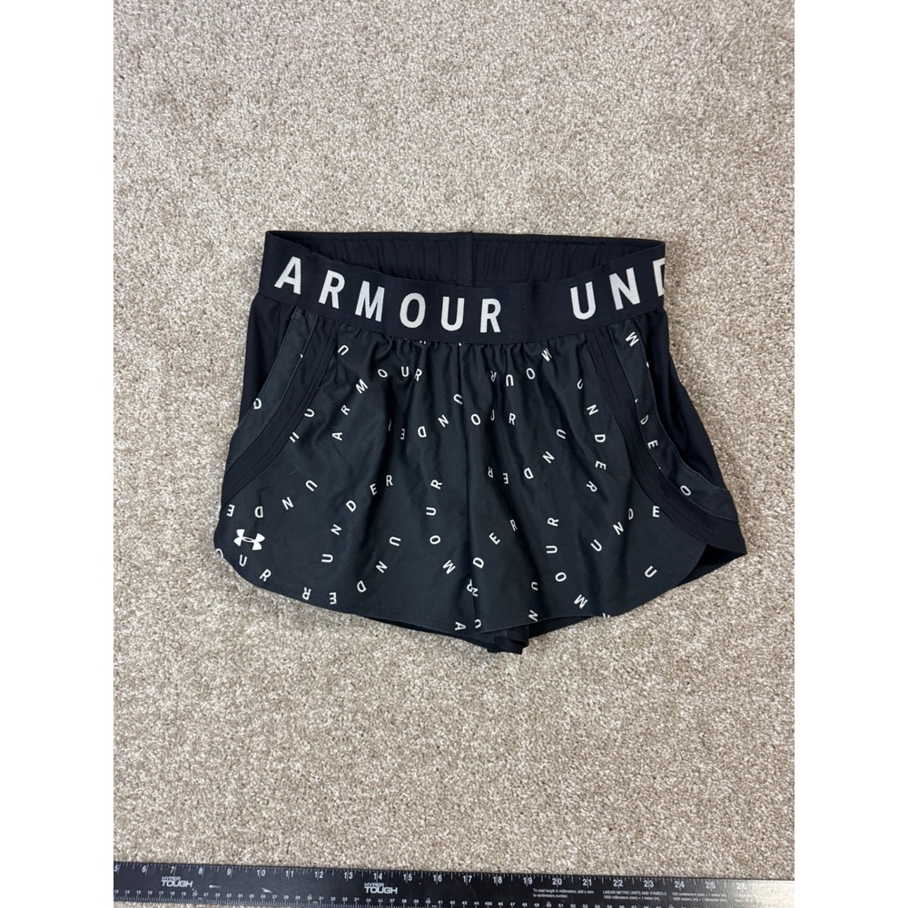 Under Armour HeatGear Womens Black Logo Print Running Shorts Size Medium MD